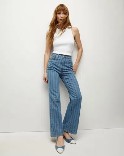 Shop Veronica Beard Crosbie Ankle Wide-leg Jean Striped In Sapphire Stripe