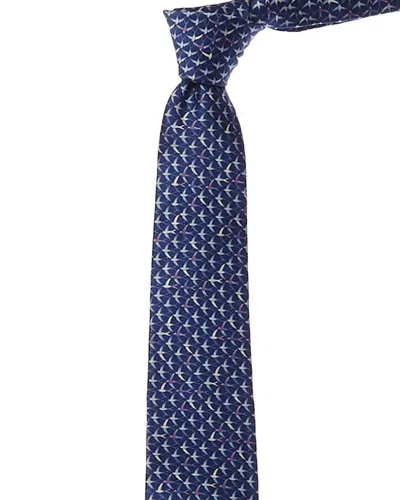 Shop Lanvin Blue Birds Silk Tie