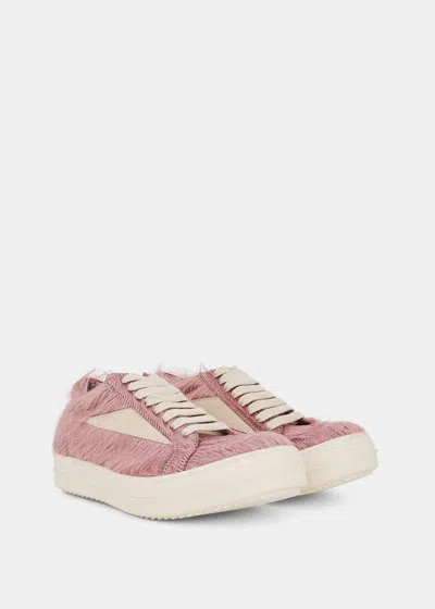 Shop Rick Owens Pink Vintage Low-top Pony Hair Sneakers In Dusty Pink/milk