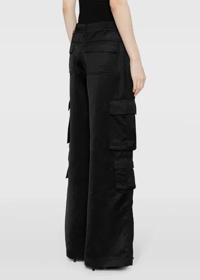 Shop Self-portrait Black Satin Cargo Trousers