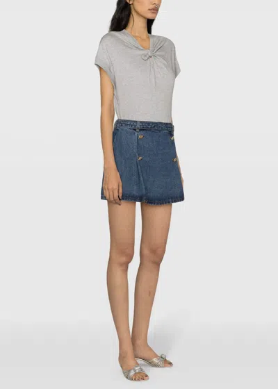 Shop Self-portrait Blue Rock Miniskirt In Mid Blue