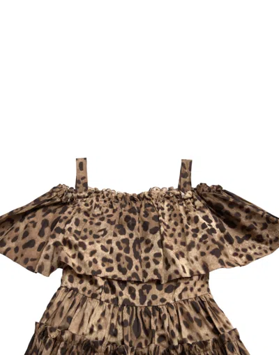 Shop Dolce & Gabbana Leopard Print A-line Cotton Women's Dress In Brown