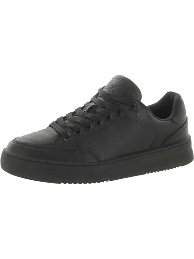 Shop Calvin Klein Mens Faux Leather Casual And Fashion Sneakers In Black