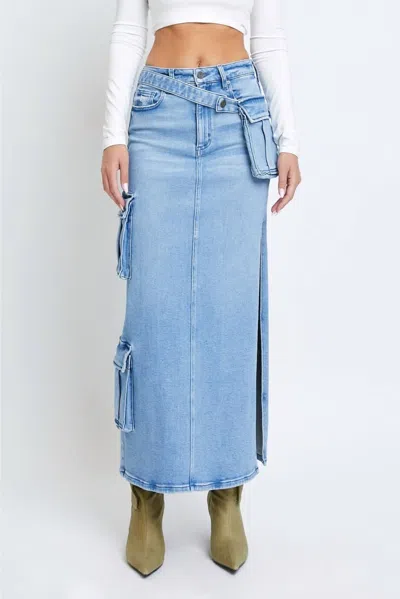 Shop Hidden Cargo Side Slit Skirt In Denim In Multi