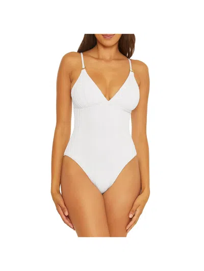 Shop Becca By Rebecca Virtue Womens Ribbed Polyester One-piece Swimsuit In White