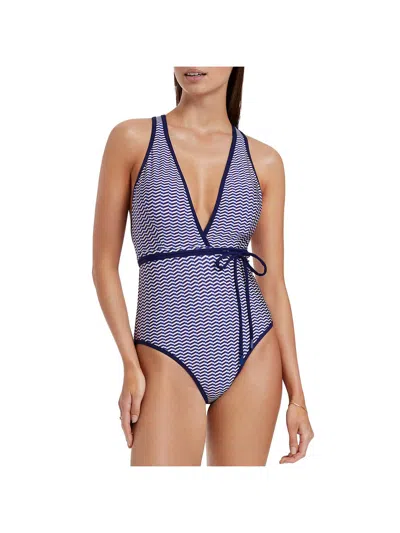 Shop Jets Amoudi Plunge 1pc Womens Printed Nylon One-piece Swimsuit In Blue