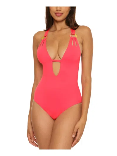 Shop Becca By Rebecca Virtue Womens Solid Nylon One-piece Swimsuit In Pink