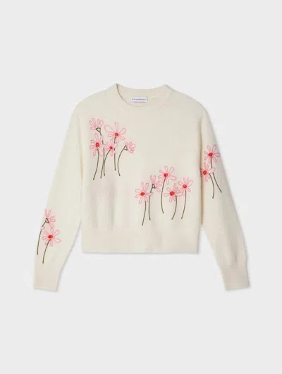 Shop White + Warren Cashmere Floral Embroidery Crewneck Sweater In Soft White Combo In Multi