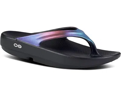 Shop Oofos Women's Oolala Luxe Thong Sandal In Midnight Spectre In Multi