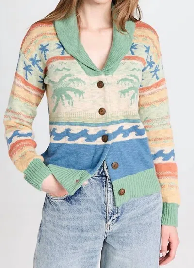 Shop Faherty Palm Isle Cardigan In Teal In Blue