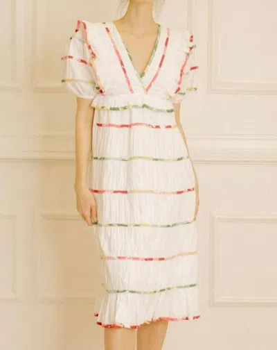 Shop Storia Border Trim Ruffled Midi Dress In Multi-color