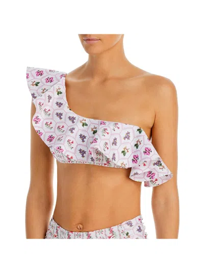 Shop Capittana Peruvian Flower Womens Ruffled Polyester Bikini Swim Top In Multi