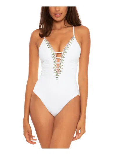 Shop Becca By Rebecca Virtue Layla 1pc Womens Embroidered Nylon One-piece Swimsuit In White