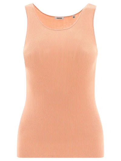 Shop Aspesi Ribbed Cotton Tank Top In Orange