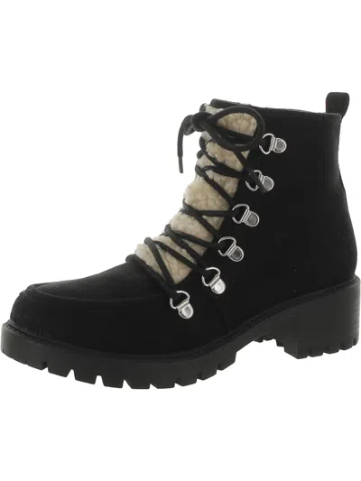 Shop Sun + Stone Quinnf Womens Faux-leather Lace-up Wedge Boots In Black