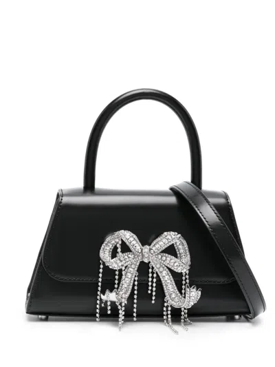 Shop Self-portrait Bow Mini Leather Tote Bag With Crystal Details