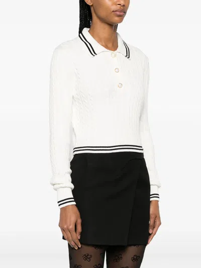 Shop Alessandra Rich Cable Knit Polo Sweater