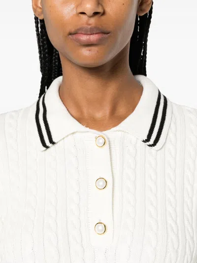 Shop Alessandra Rich Cable Knit Polo Sweater