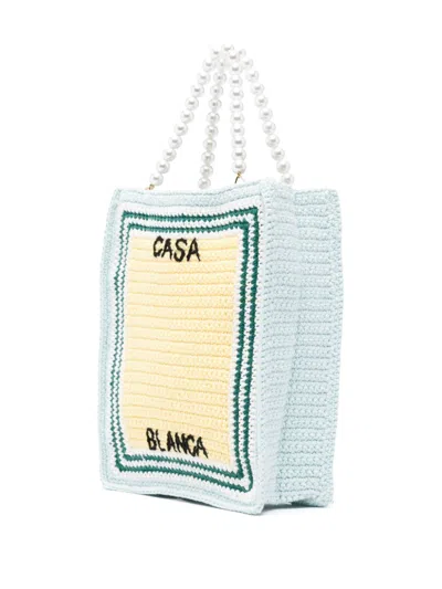 Shop Casablanca Crochet Tote Bag With Embroidered Logo