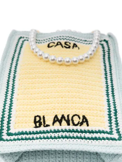 Shop Casablanca Crochet Tote Bag With Embroidered Logo