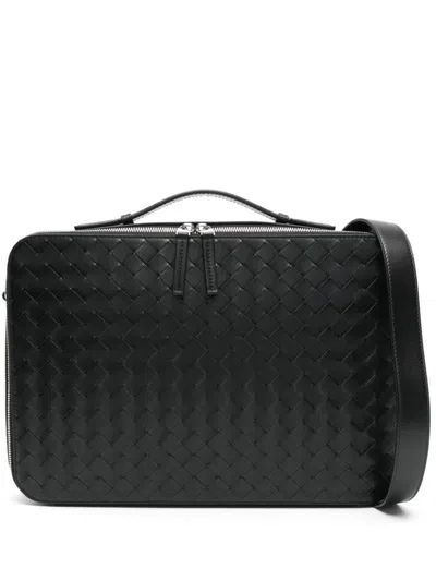 Shop Bottega Veneta "getaway" Leather Briefcase In Black