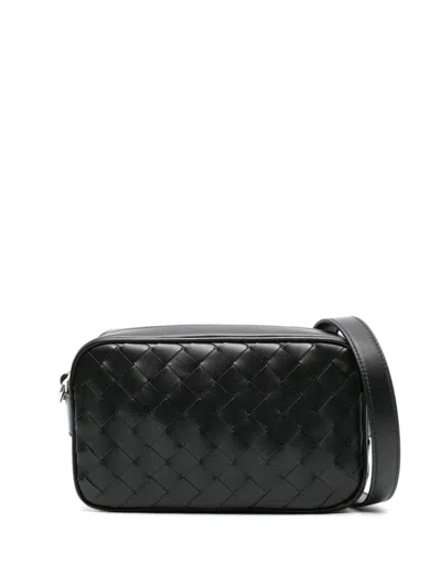 Shop Bottega Veneta Mini Intrecciato "camera" Crossbody Bag In Black