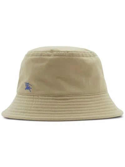 Shop Burberry "ekd" Cotton Bucket Hat In Beige