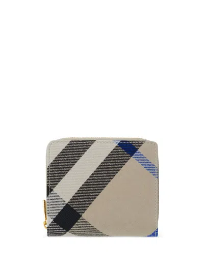 Shop Burberry Checkered Leather Wallet In Beige