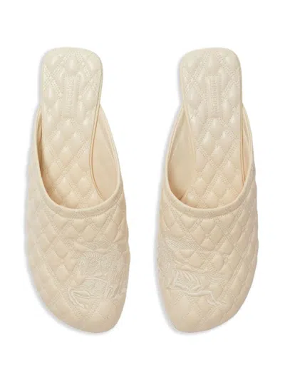 Shop Burberry Embroidered Quilted Mules In Beige