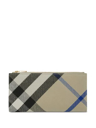 Shop Burberry Large Checked Bi-fold Wallet In Beige