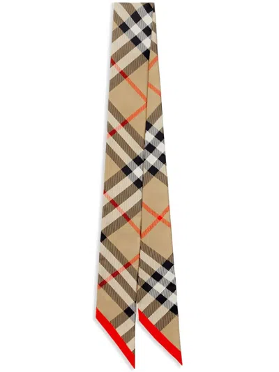 Shop Burberry Thin Silk Check Scarf Accessories In Nude & Neutrals