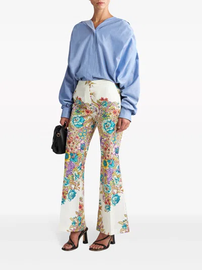 Shop Etro Flared Floral Trousers