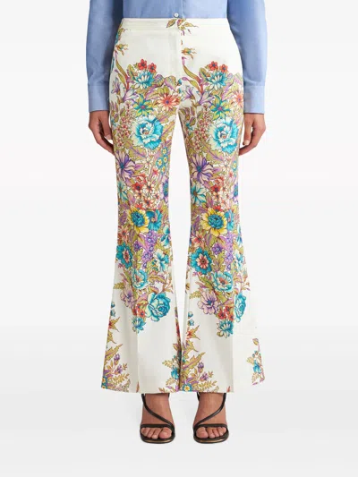 Shop Etro Flared Floral Trousers