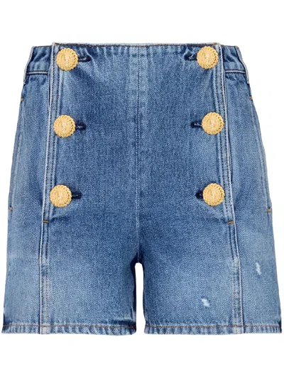 Shop Balmain High-waisted Denim Shorts