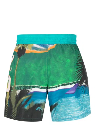 Shop Etro Landscape Print Swim Shorts