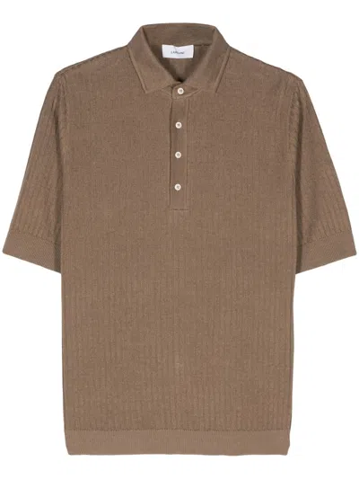 Shop Lardini Ribbed Knit Polo Shirt