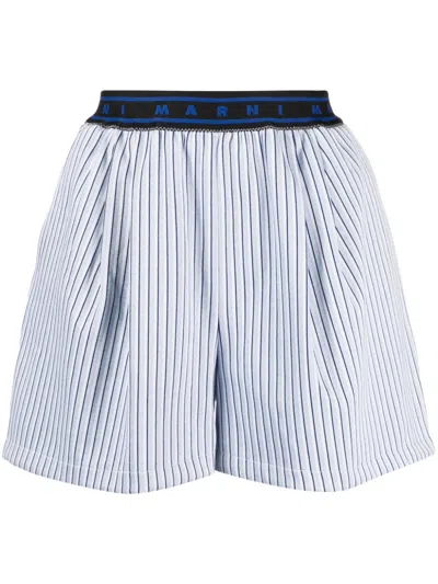 Shop Marni Striped Shorts With Logo Belt