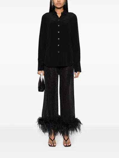 Shop Oseree Wide-leg Trousers With Feather Detail