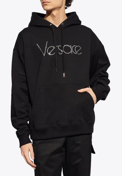 Shop Versace 1978 Embellished Logo Hoodie In Black