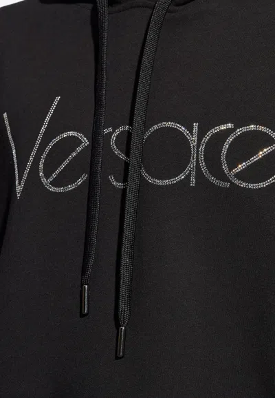 Shop Versace 1978 Embellished Logo Hoodie In Black