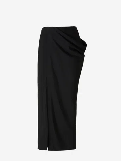 Shop Alexander Mcqueen Gathered Wool Skirt In Black