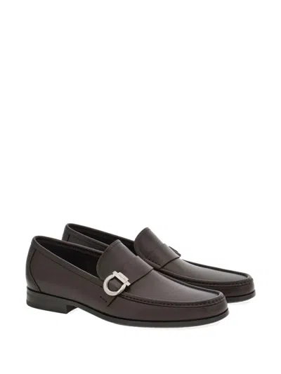 Ferragamo Loafers Metal Buckle Detail Round Toe In Brown