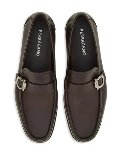 Ferragamo Loafers Metal Buckle Detail Round Toe In Brown