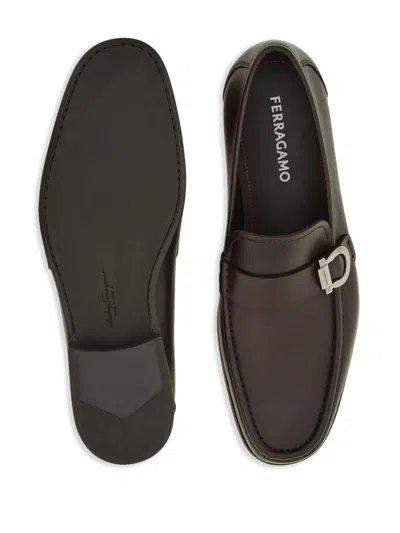 Ferragamo Loafers Metal Buckle Detail Round Toe In Brown