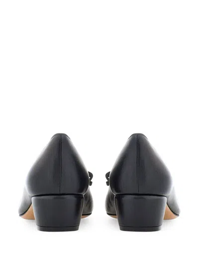 Ferragamo Nappa Leather Pumps Vara Block Heel Bow In Black