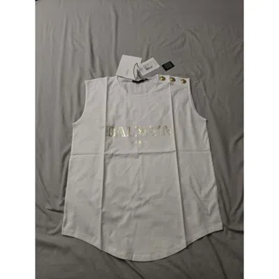 Balmain Logo-print Sleeveless T-shirt In White