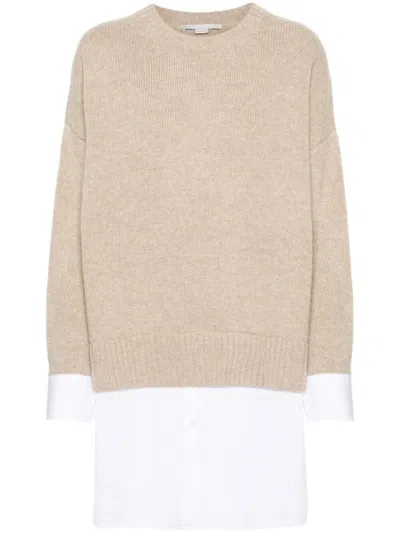 Shop Stella Mccartney Layered Wool And Cotton Sweater Clothing In Nude & Neutrals