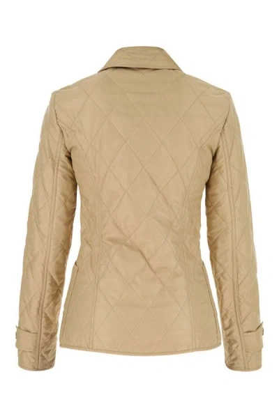 Shop Burberry Woman Beige Polyester Jacket In Brown
