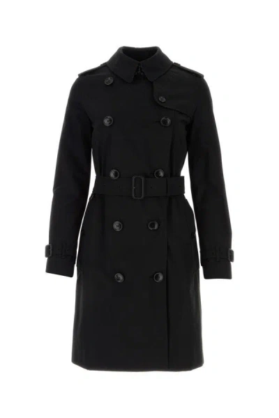 Shop Burberry Woman Black Gabardine Trench Coat