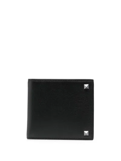 Shop Valentino Garavani Rockstud Bi-fold Wallet In Black